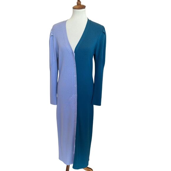 Busayo Cardigan Knit Midi Dress LARGE Ribbed Sweater Lavender Duster Wool $360 - Picture 4 of 10